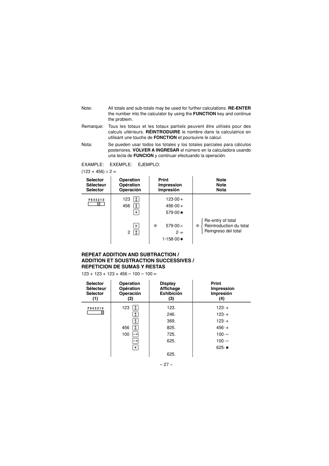 Sharp CS-4194H operation manual Selector Operation Print Sélecteur Opération 