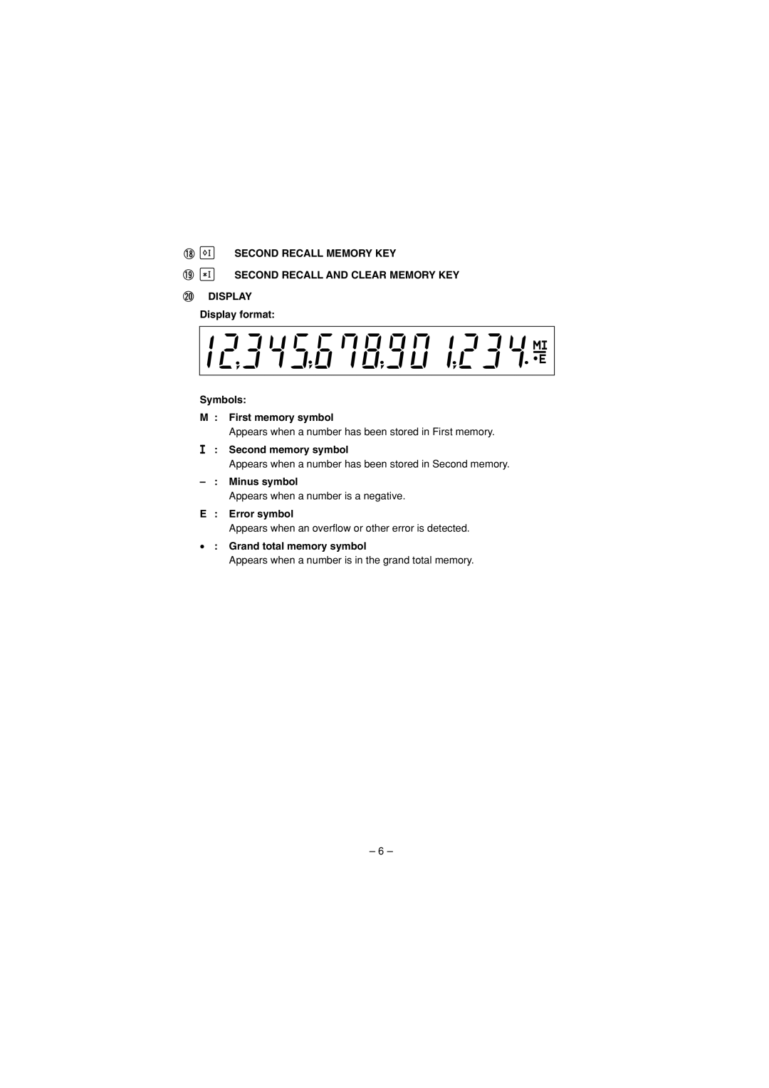 Sharp CS-4194H operation manual Display format Symbols First memory symbol 