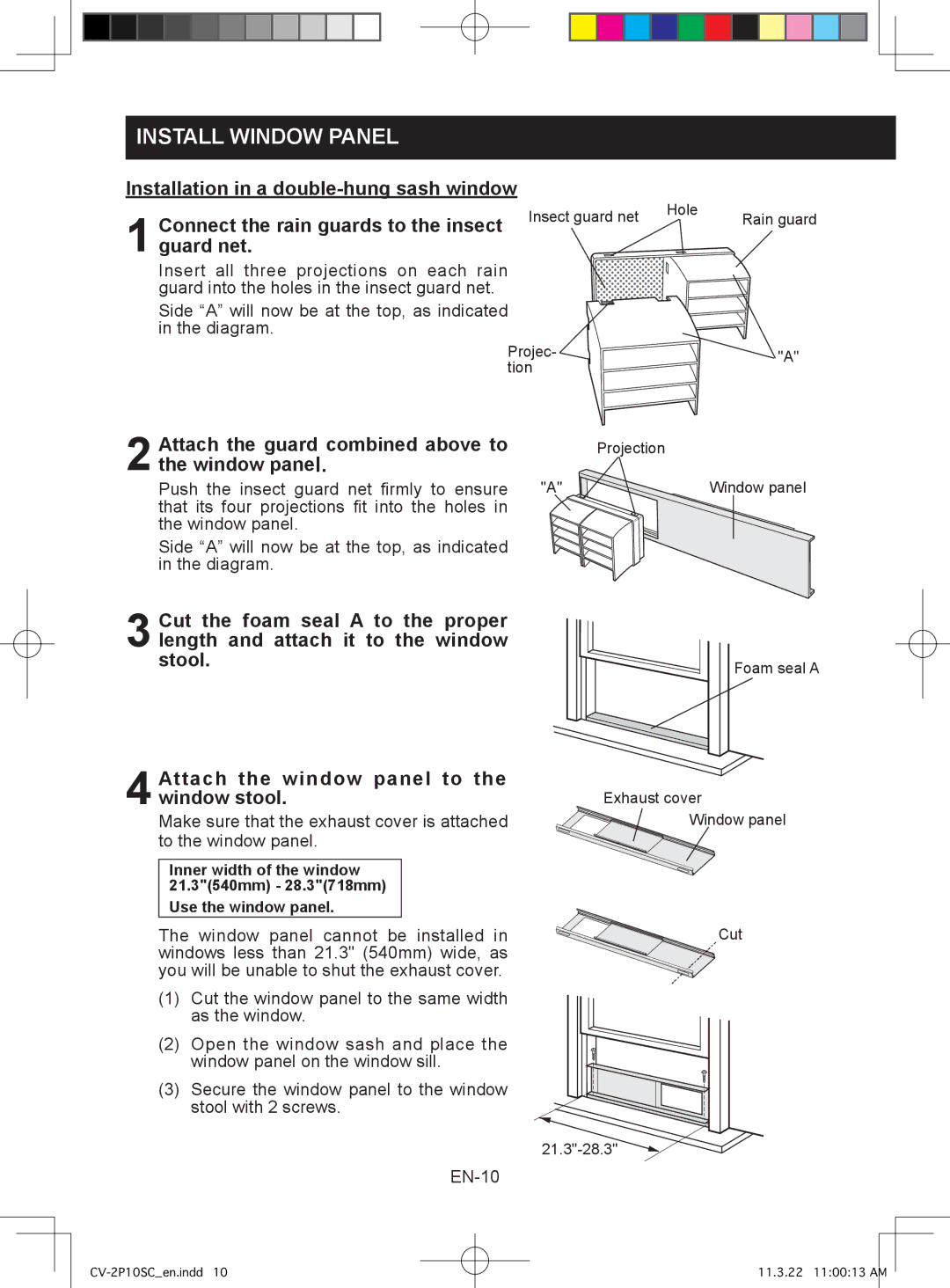 Sharp CV-2P10SC operation manual Install Window Panel, Guard net, Attach the guard combined above to, Window panel 