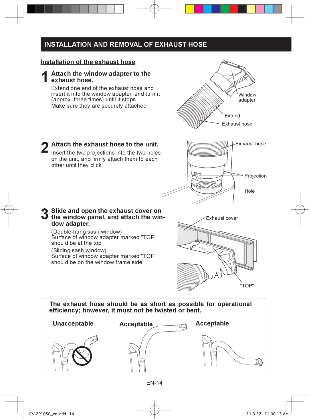 Sharp CV-2P10SC operation manual Installation and Removal of Exhaust Hose 