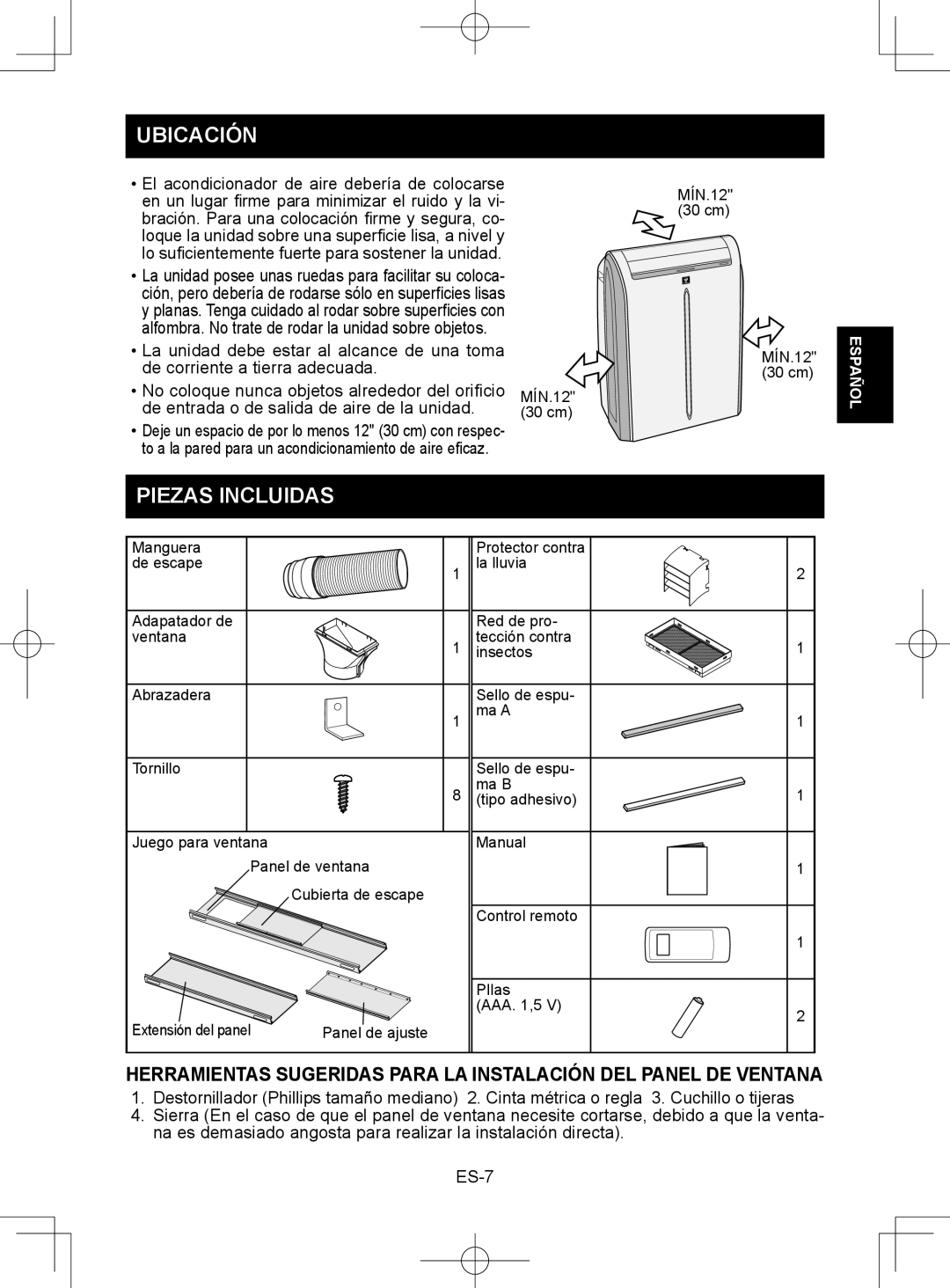 Sharp CV-2P10SC operation manual Ubicación, Piezas Incluidas 