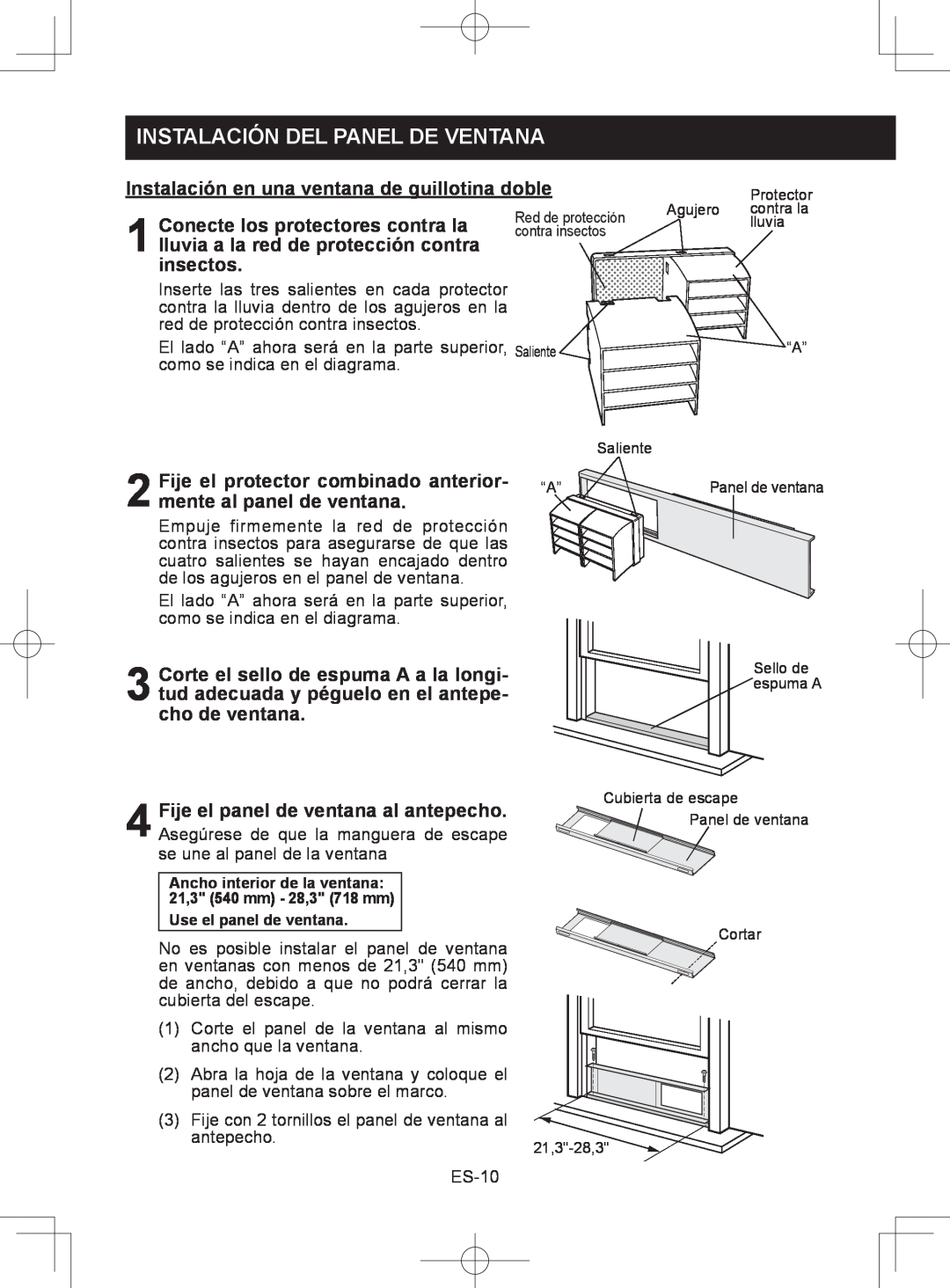 Sharp CV-2P10SC operation manual Instalación Del Panel De Ventana, Instalación en una ventana de guillotina doble 