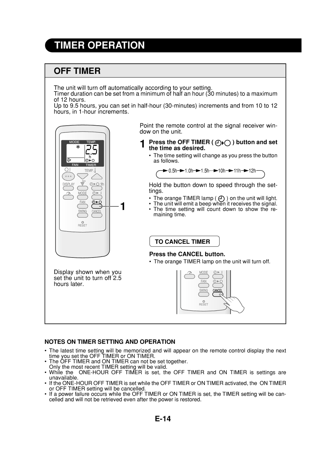 Sharp CV-P09FR operation manual Timer Operation, Press the OFF Timer, Time as desired 