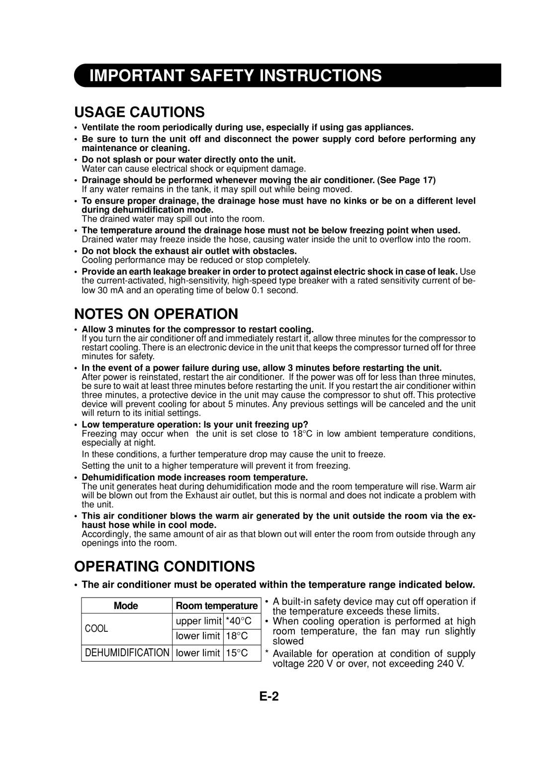 Sharp CV-P09FR operation manual Usage Cautions, Operating Conditions 