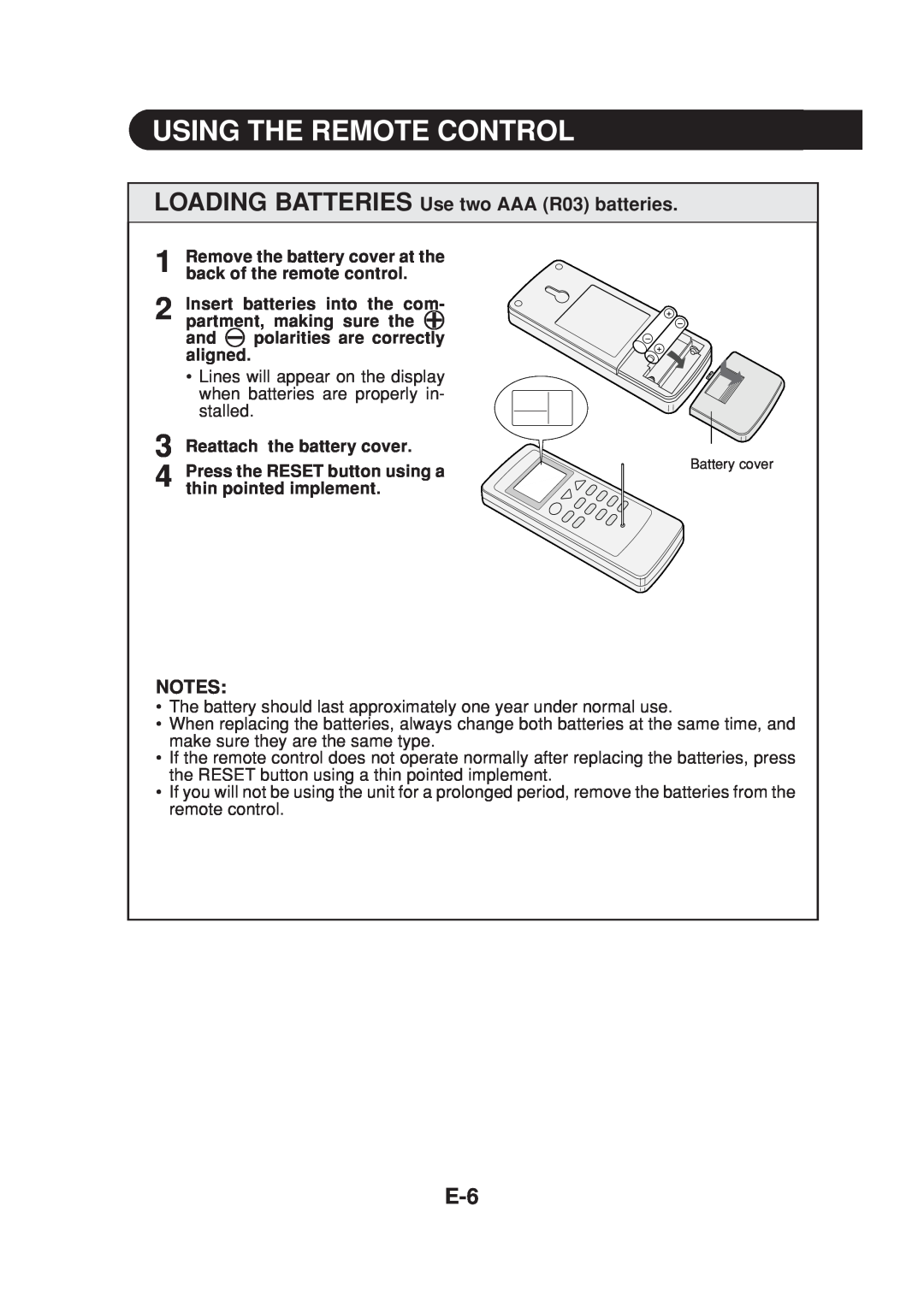 Sharp CV-P09FR operation manual Using The Remote Control, LOADING BATTERIES Use two AAA R03 batteries 