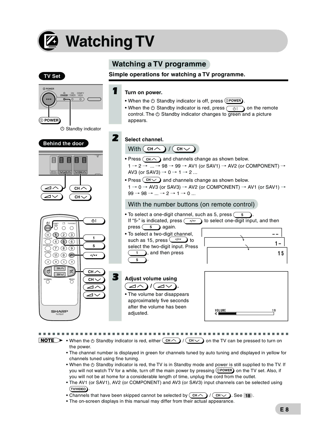 Sharp CX68RF5 operation manual Watching TV, Watching a TV programme, With the number buttons on remote control 