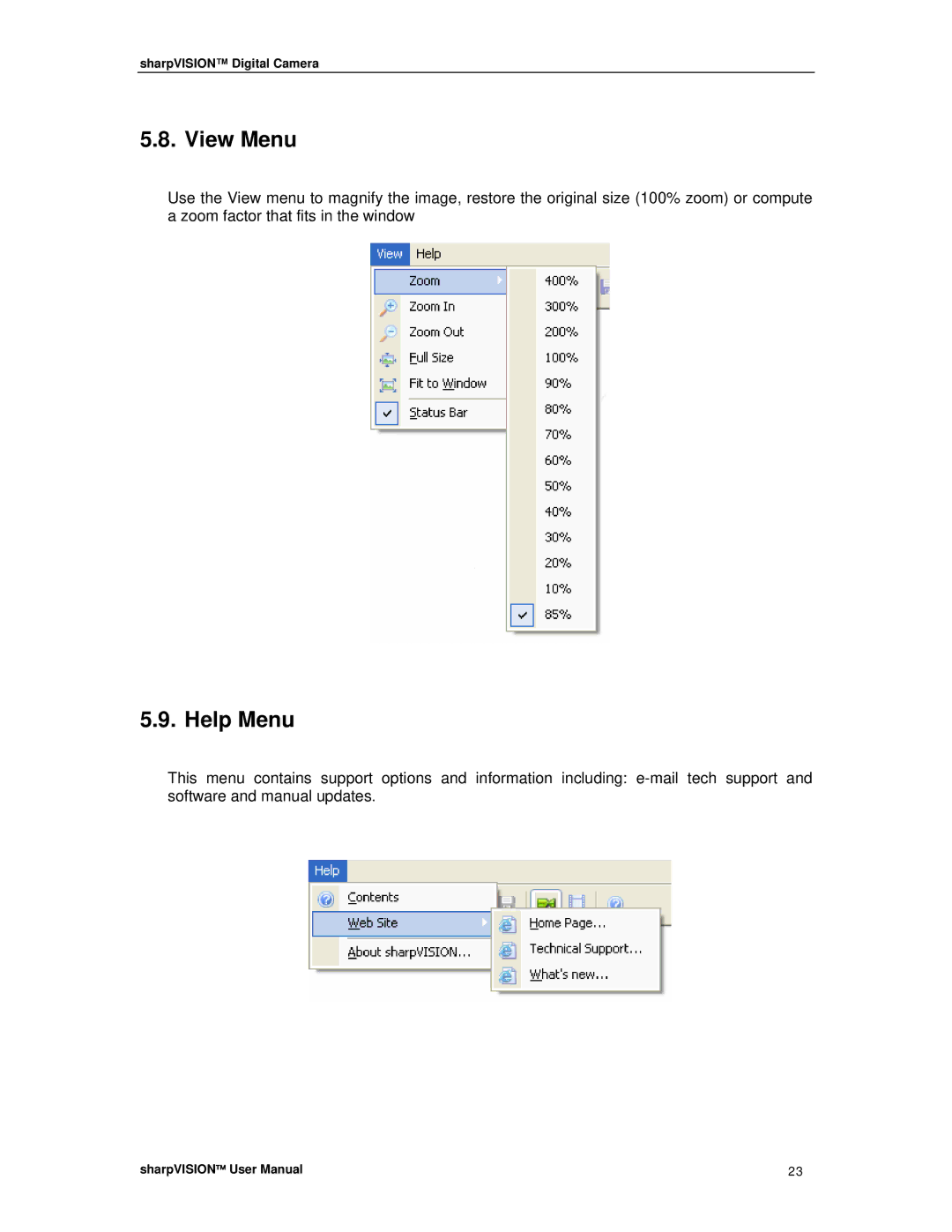 Sharp DIGITAL CAMERA manual View Menu, Help Menu 