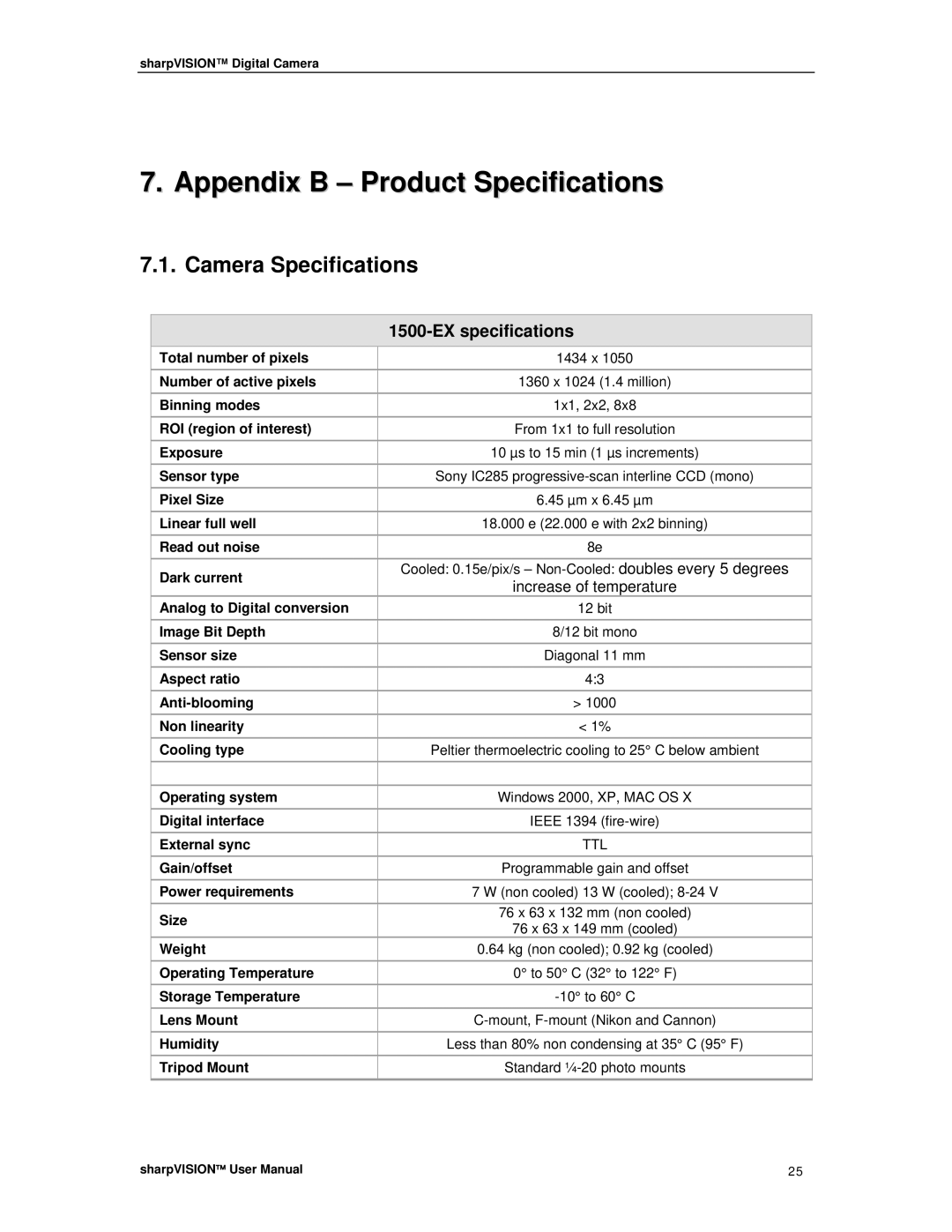 Sharp DIGITAL CAMERA manual Appendix B Product Specifications, Camera Specifications 