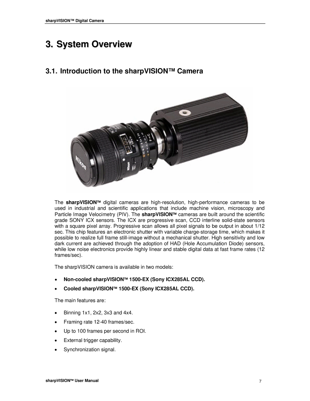 Sharp DIGITAL CAMERA manual System Overview, Introduction to the sharpVISION Camera 