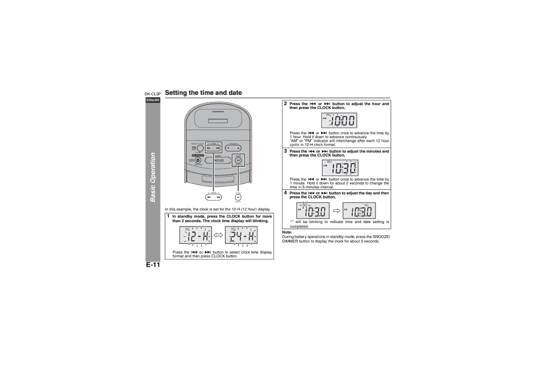 Sharp operation manual DK-CL3PSetting the time and date, Press Button to adjust the hour Then press the Clock button 