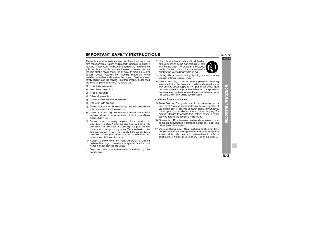 Sharp DK-CL3P operation manual Important Safety Instructions, Additional Safety Information 