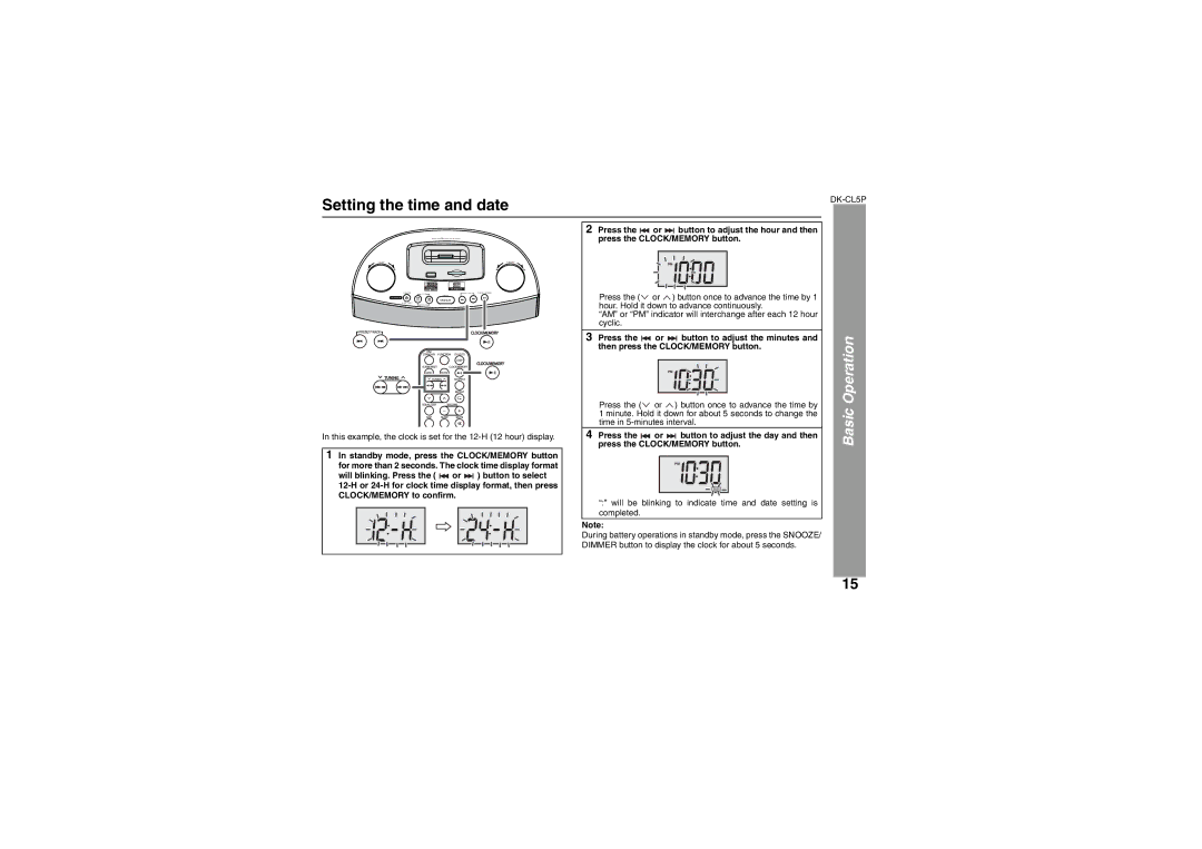 Sharp DK-CL5P operation manual Setting the time and date 