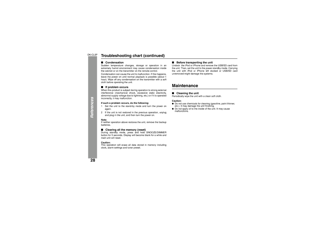 Sharp DK-CL5P operation manual Maintenance, Troubleshooting chart 