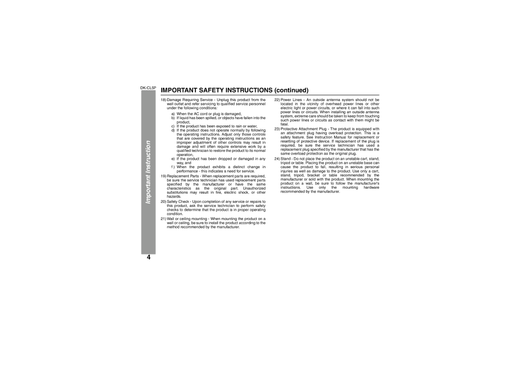 Sharp DK-CL5P operation manual Important Safety Instructions 