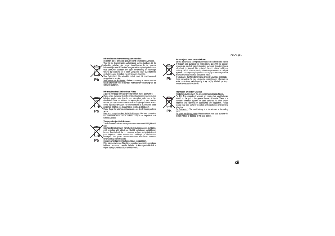Sharp DK-CL8PH(GR), DK-CL8PH(BK) Informatie over afvalverwerking van batterijen, Informação sobre Eliminação de Pilhas 