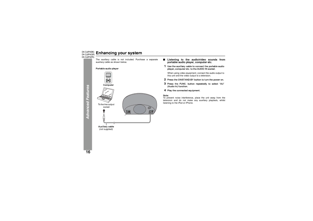 Sharp DK-CL8PH(BK) operation manual Enhancing your system, Portable audio player Computer, Auxiliary cable 