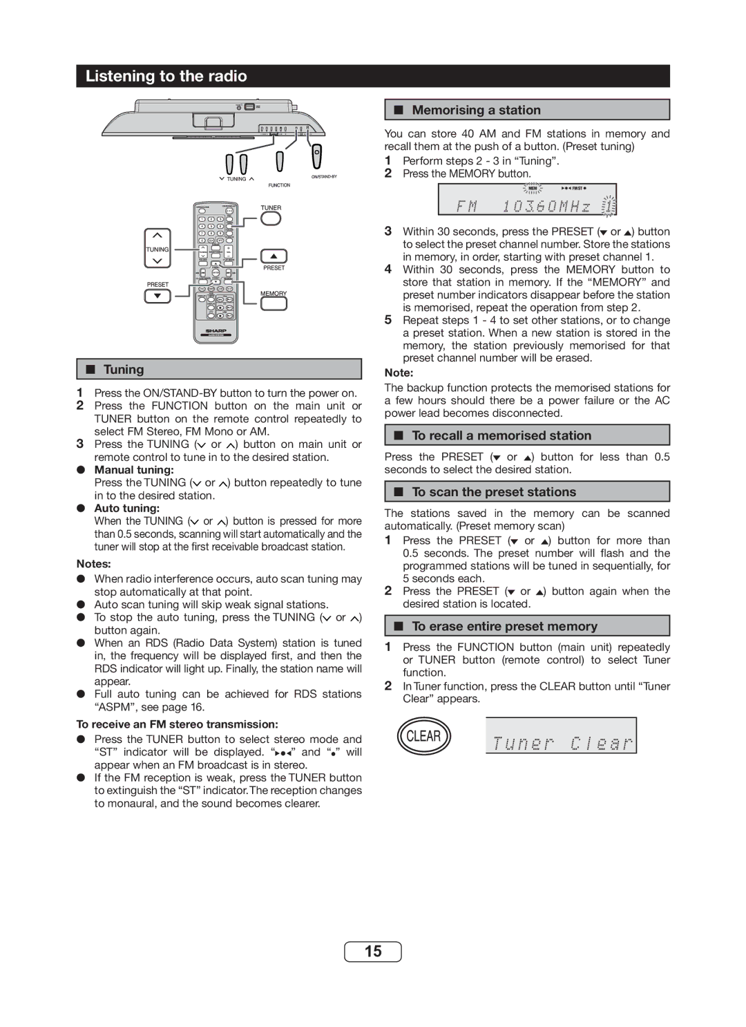 Sharp DK-KP82PH operation manual Listening to the radio 