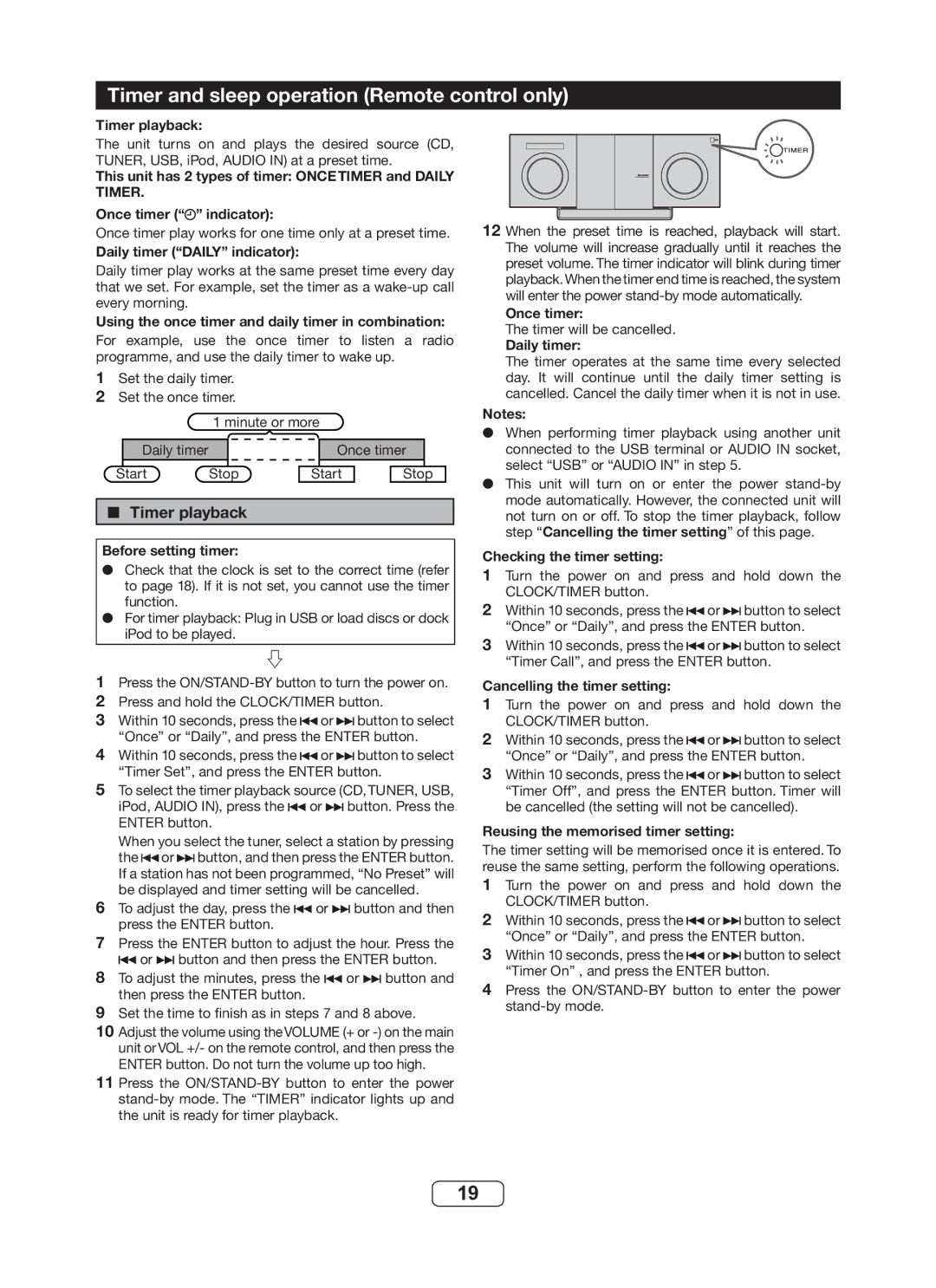 Sharp DK-KP82PH operation manual Timer and sleep operation Remote control only, Timer playback 