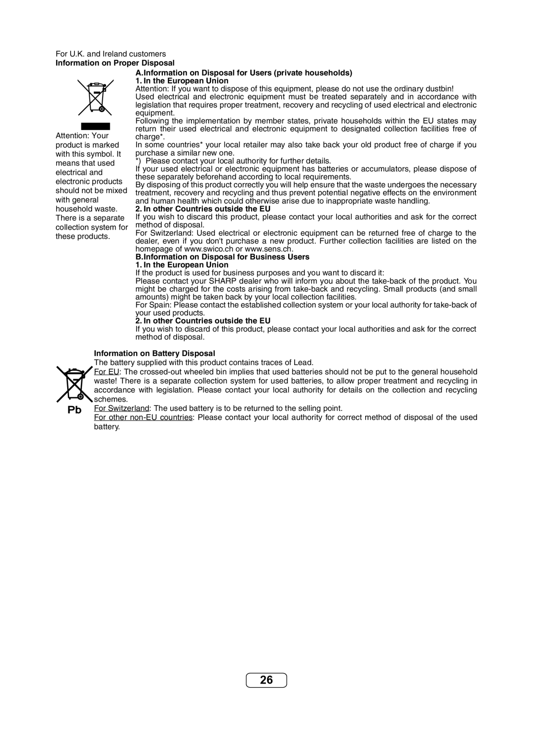 Sharp DK-KP82PH operation manual Other Countries outside the EU 