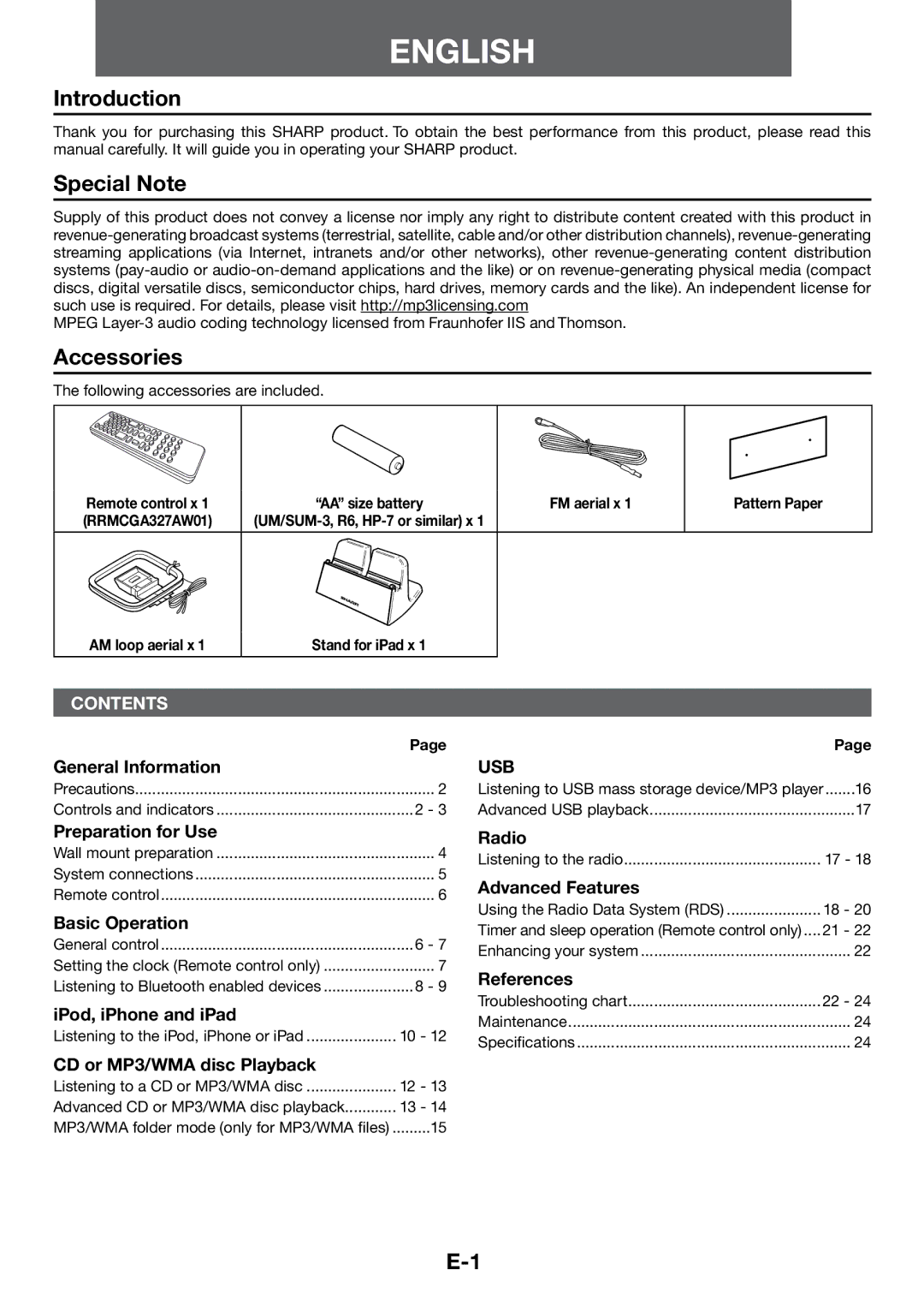 Sharp DK-KP85PH operation manual Introduction, Special Note, Accessories 