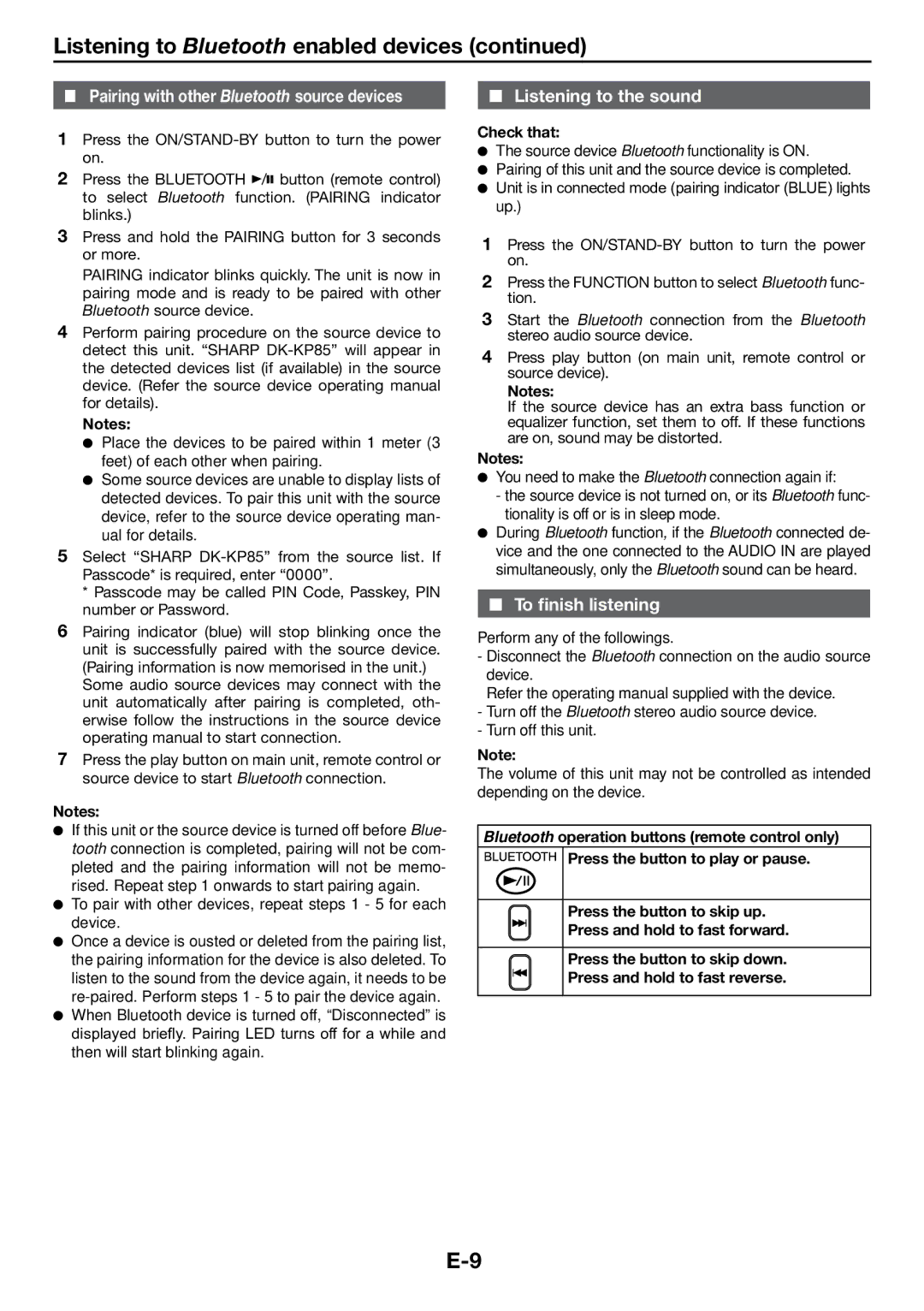 Sharp DK-KP85PH operation manual Listening to the sound, To finish listening, Check that 