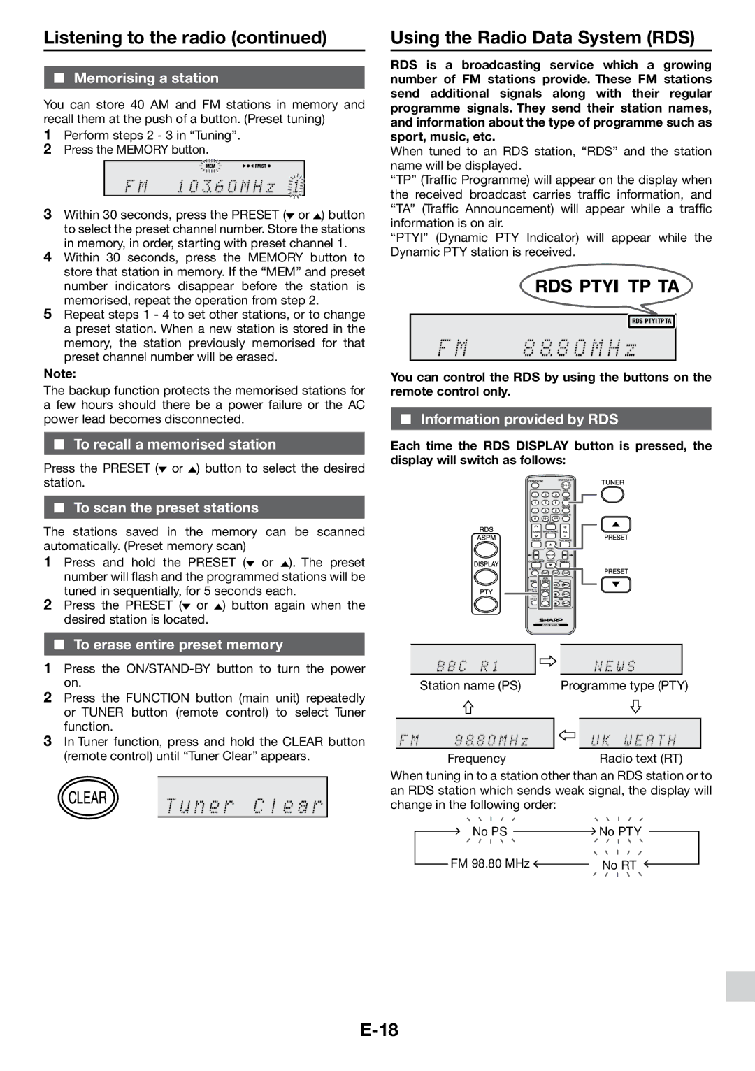 Sharp DK-KP85PH operation manual Using the Radio Data System RDS 