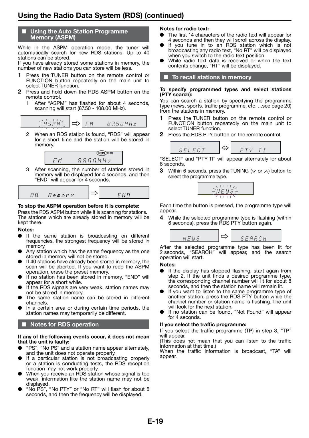 Sharp DK-KP85PH operation manual Using the Auto Station Programme Memory Aspm, To recall stations in memory 