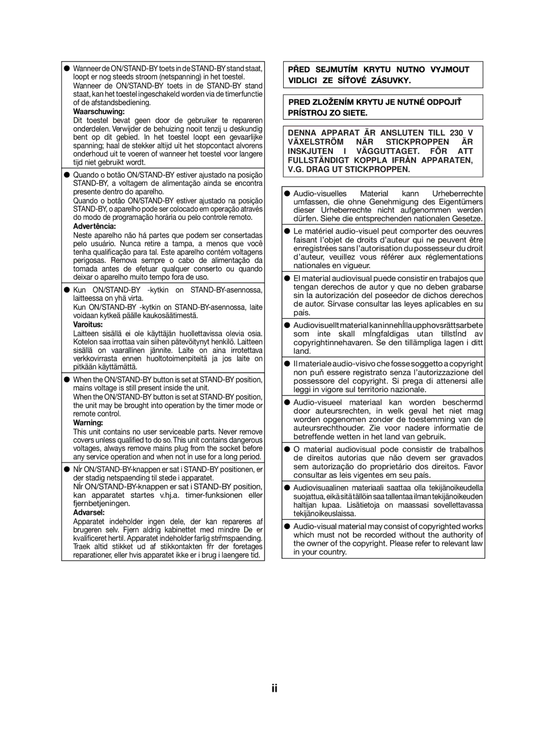 Sharp DK-KP85PH operation manual Waarschuwing, Advertência, Varoitus 