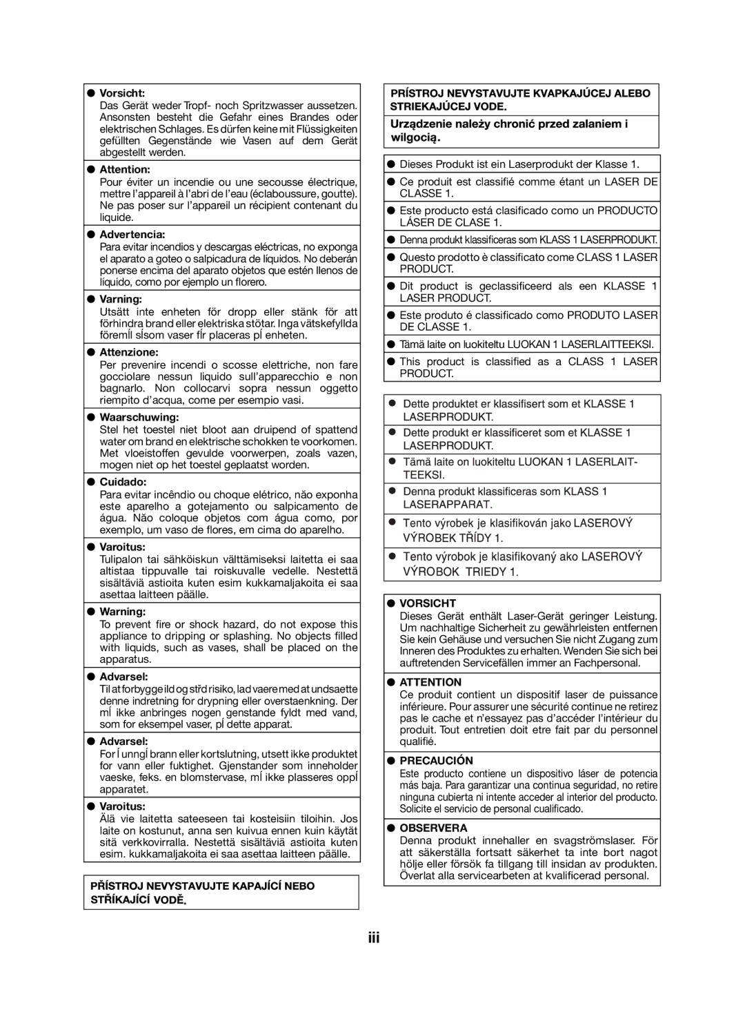 Sharp DK-KP85PH operation manual Iii, Vorsicht, Precaución, Observera 