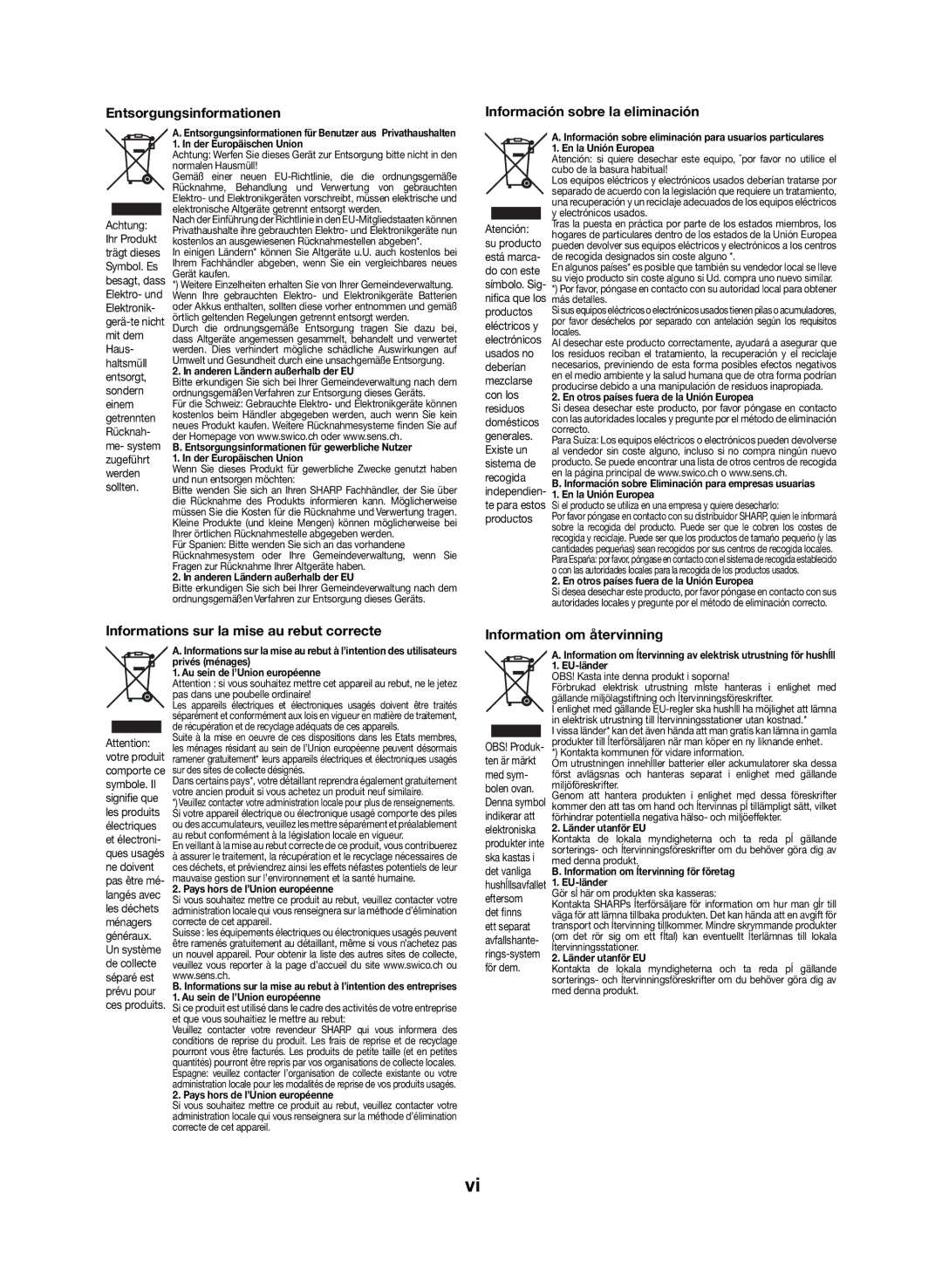 Sharp DK-KP85PH Entsorgungsinformationen Información sobre la eliminación, Anderen Ländern außerhalb der EU 