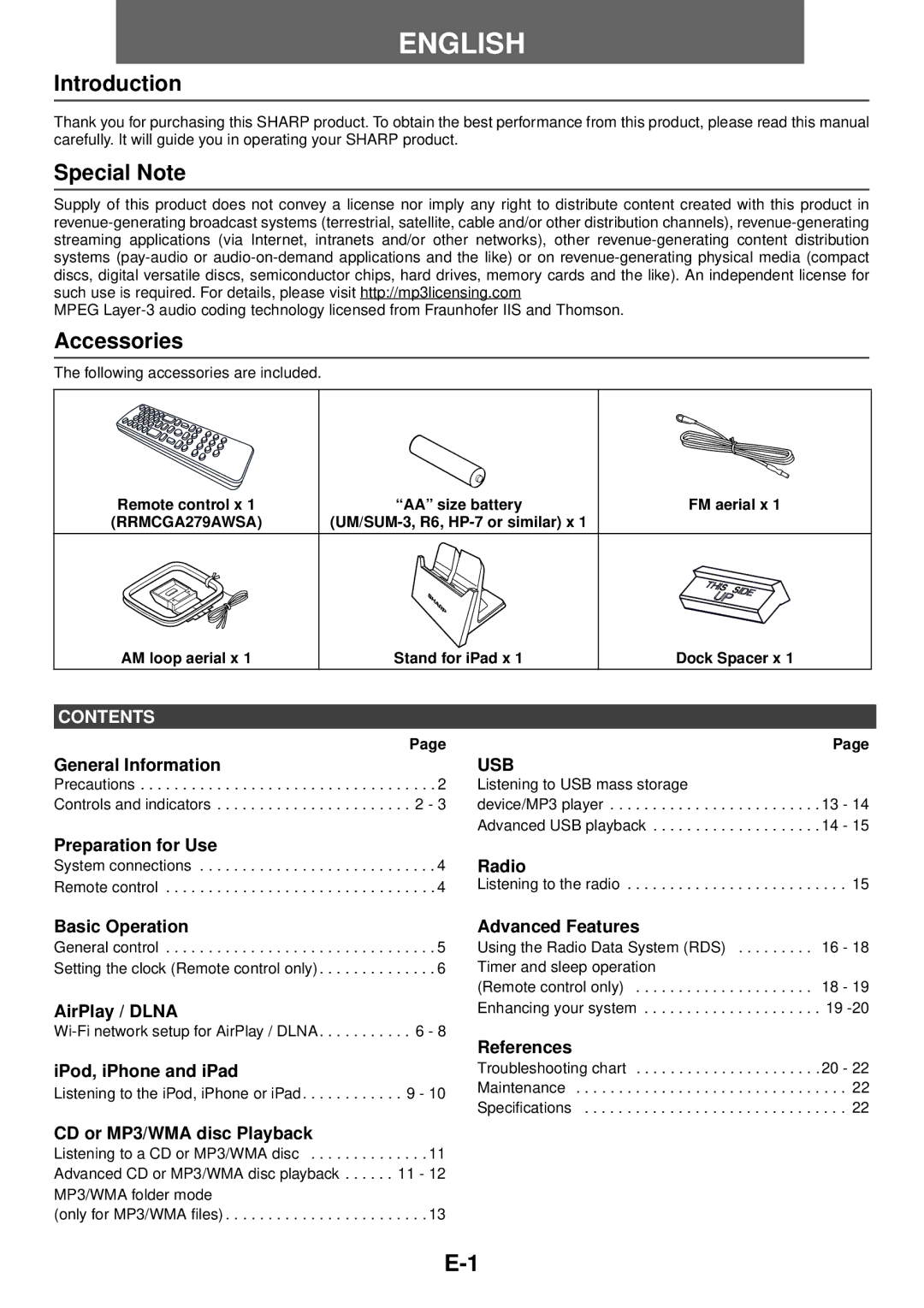 Sharp DK-KP95PH operation manual Introduction, Special Note, Accessories 