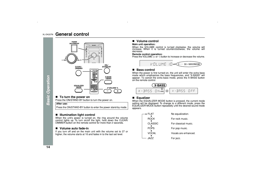 Sharp operation manual XL-DK227NGeneral control, Basic Operation 