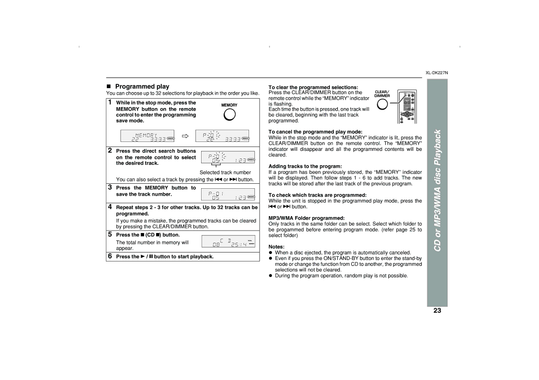 Sharp DK227N operation manual Disc, Programmed play 