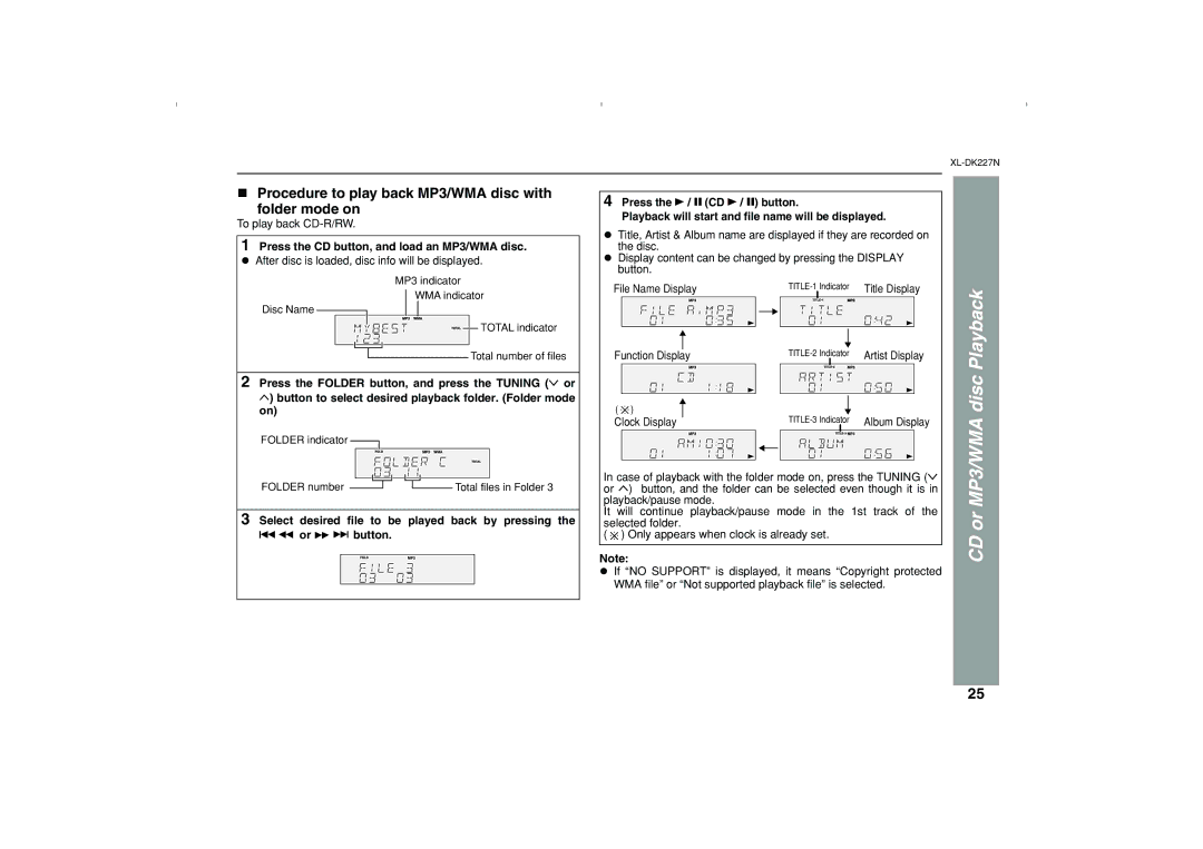 Sharp DK227N operation manual Procedure to play back MP3/WMA disc with folder mode on, To play back CD-R/RW 