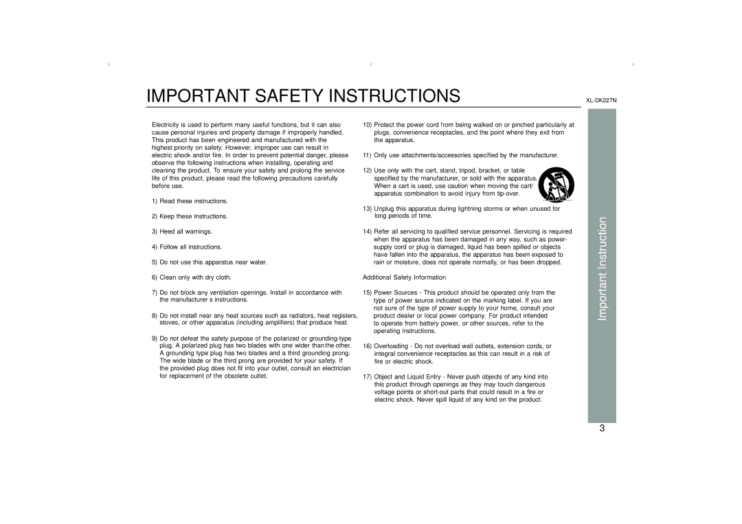 Sharp DK227N operation manual Important Safety Instructions 