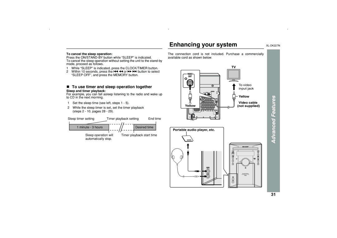 Sharp DK227N operation manual Enhancing your system, To use timer and sleep operation together 