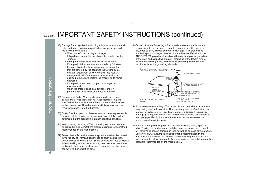 Sharp operation manual XL-DK227NIMPORTANT Safety Instructions 