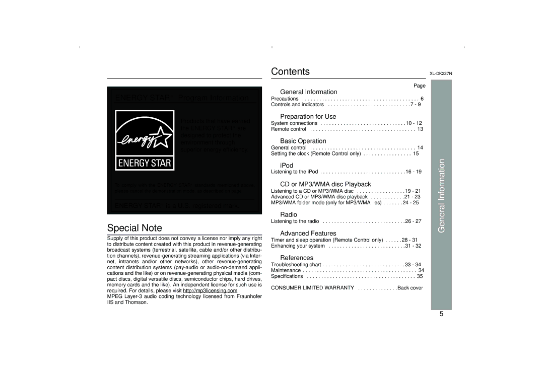 Sharp DK227N operation manual Special Note, Contents 