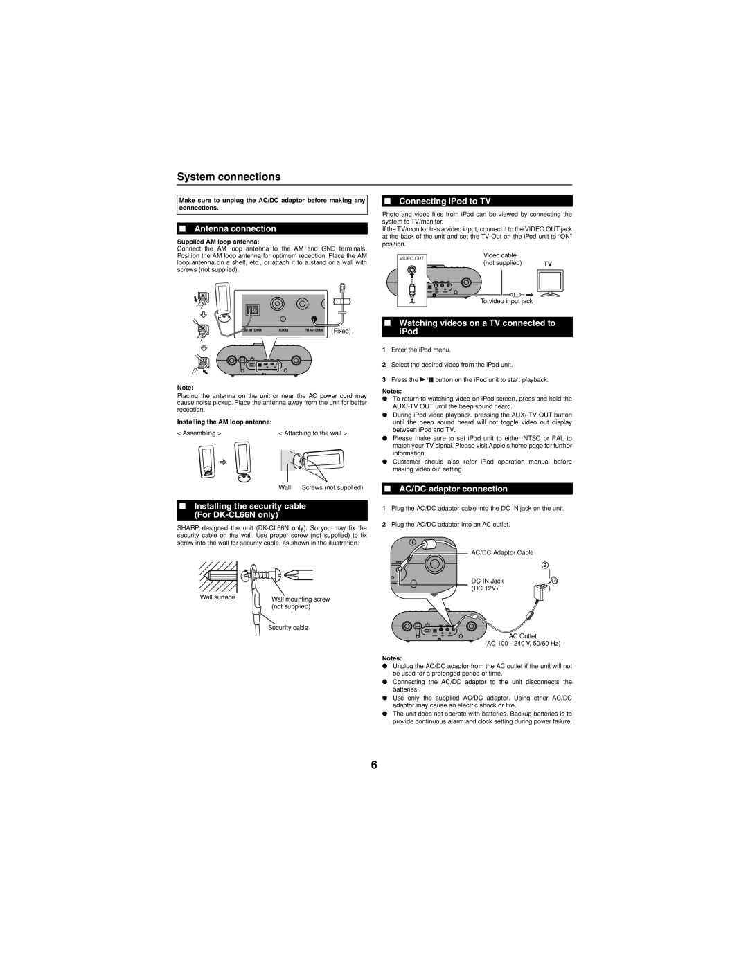 Sharp DKCL6N, DK-CL66N operation manual System connections 