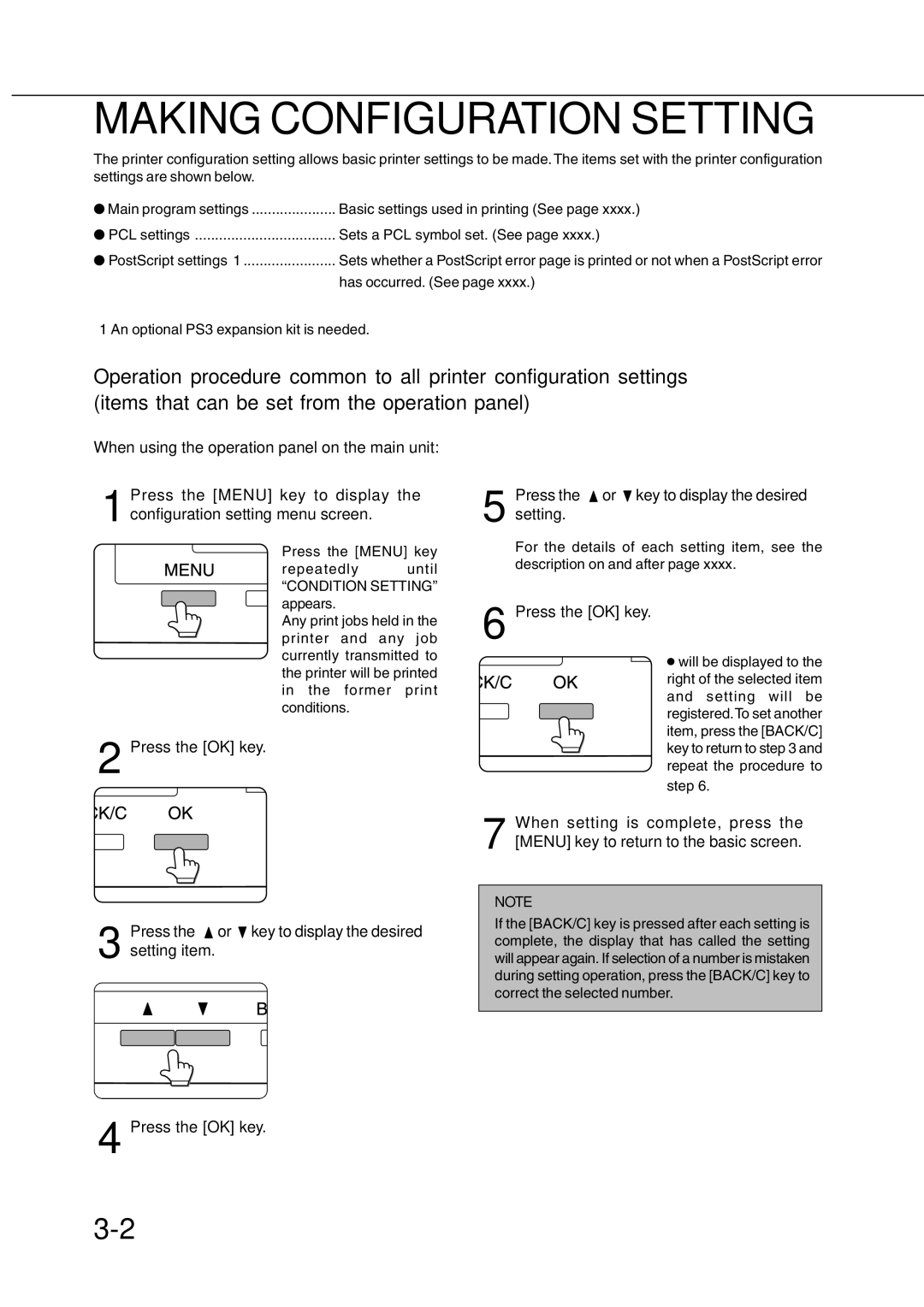 Sharp DM-3501, DM-4551, DM-3551, DM-4500, DM-4501, DM-3500, AR-P350, AR-P450 Making Configuration Setting, Press the OK key 