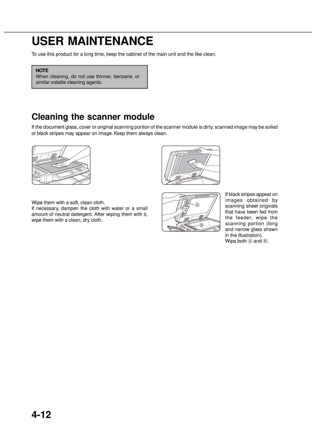 Sharp DM-4501, DM-4551, DM-3551, DM-3501, DM-4500, DM-3500, AR-P350, AR-P450 User Maintenance, Cleaning the scanner module 