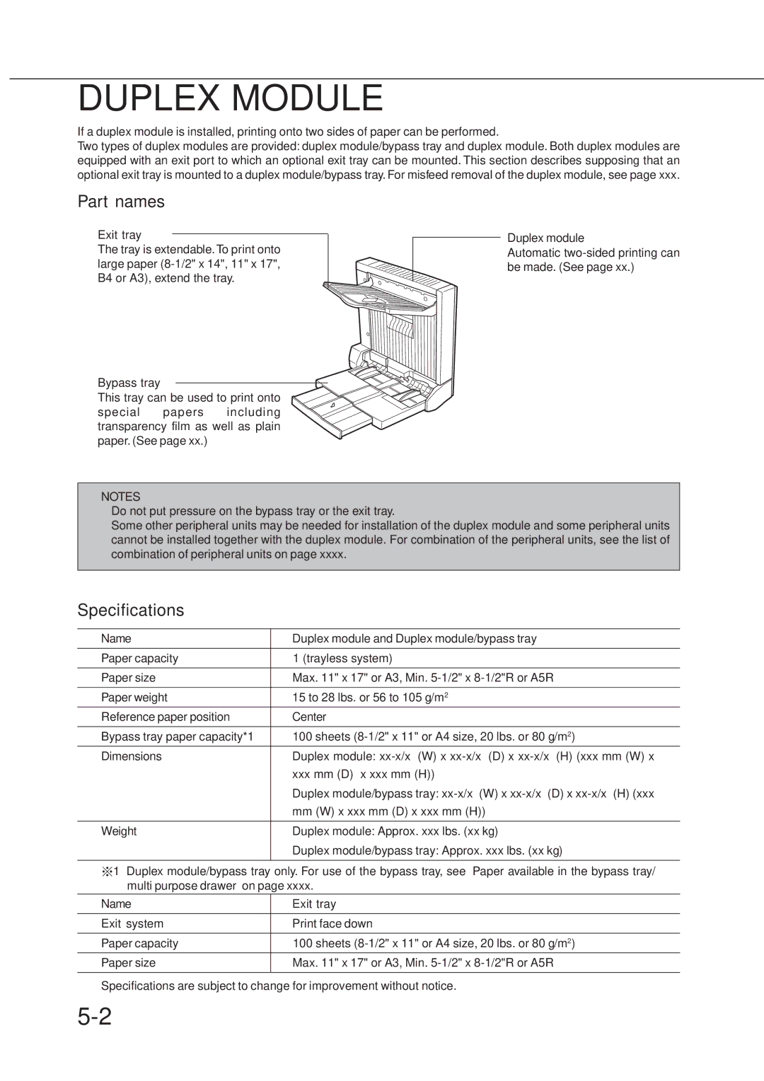 Sharp AR-P350, DM-4551, DM-3551, DM-3501, DM-4500, DM-4501, DM-3500, AR-P450 operation manual Duplex Module, Part names 