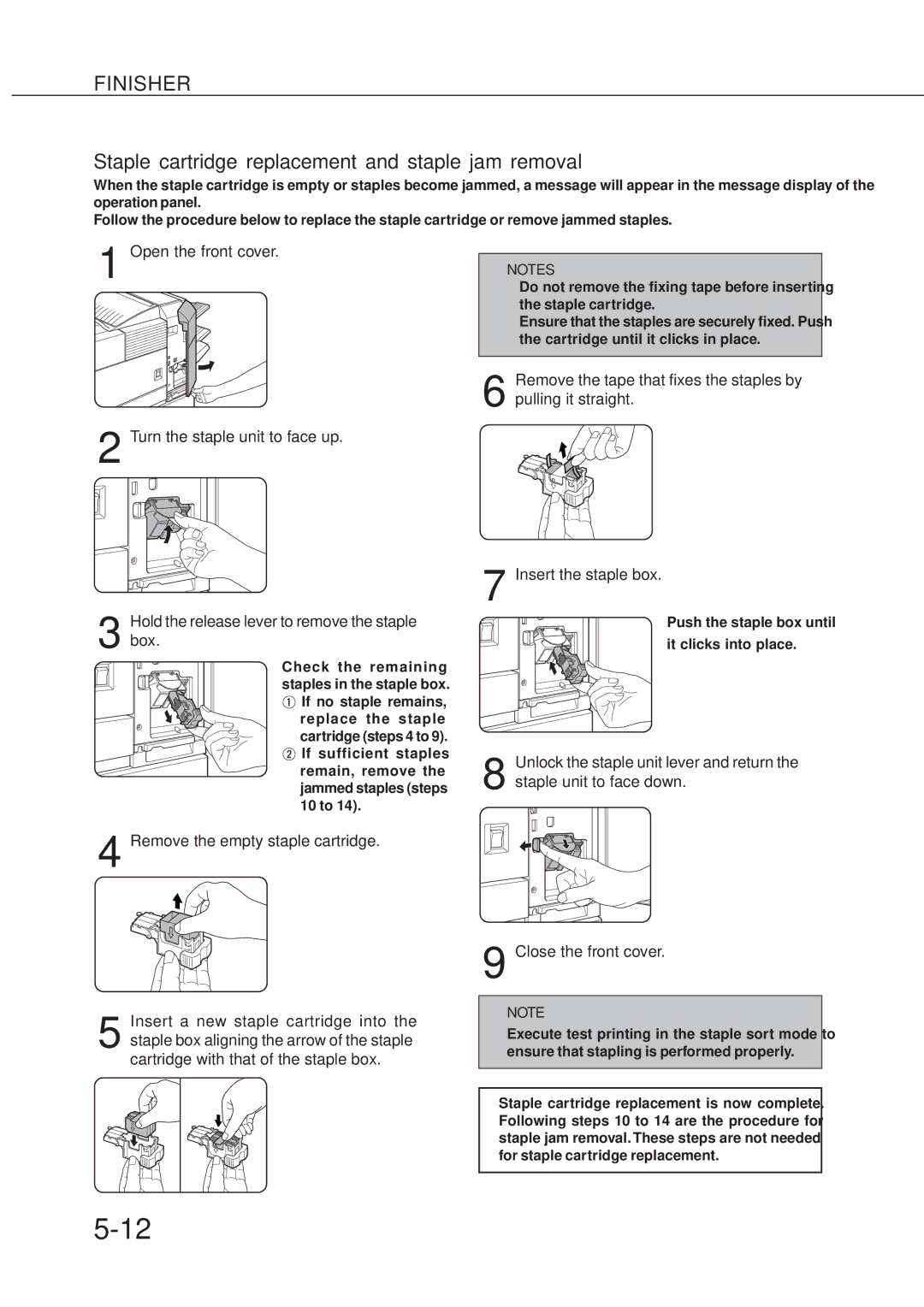 Sharp DM-4551 Staple cartridge replacement and staple jam removal, Open the front cover Turn the staple unit to face up 