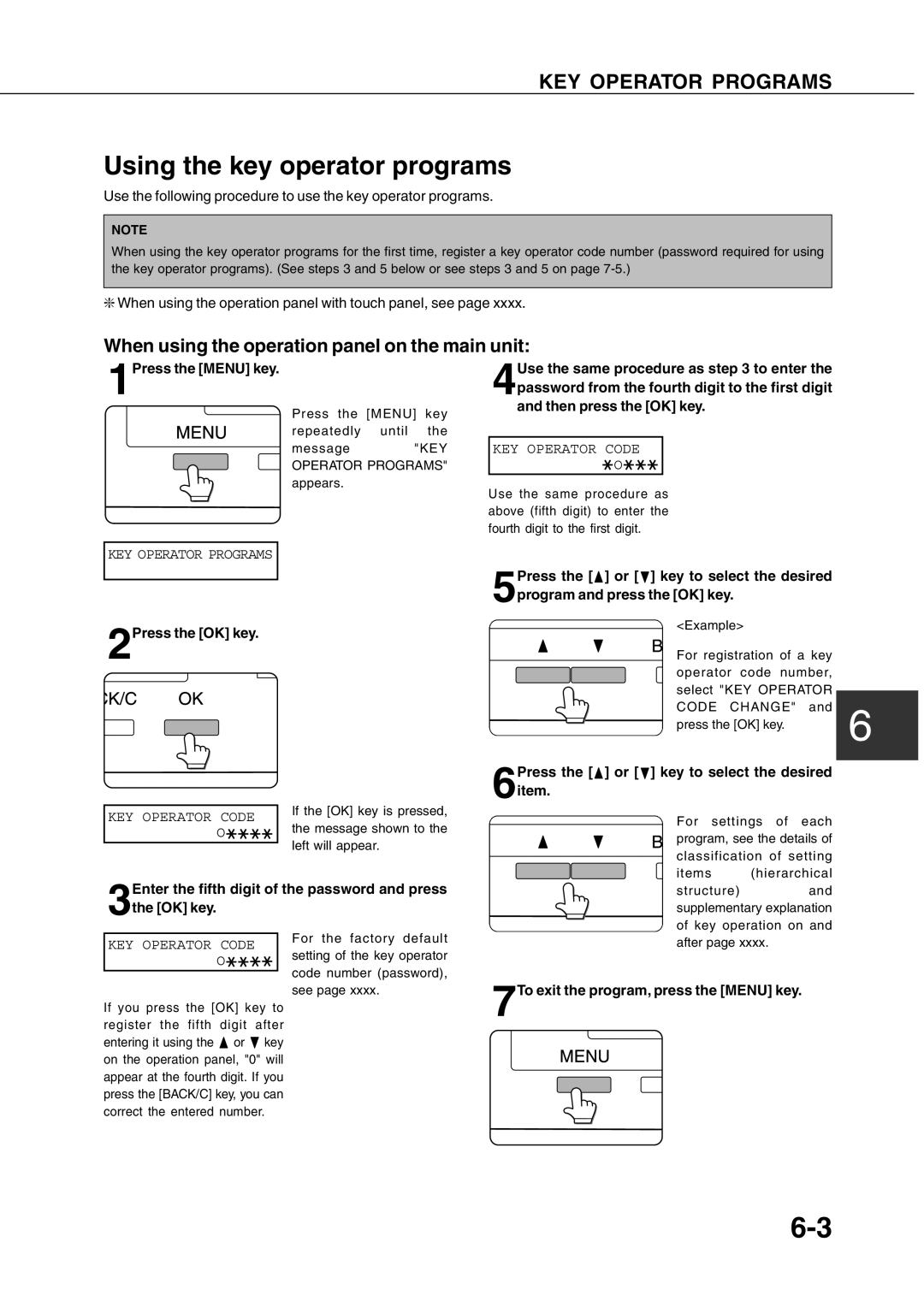 Sharp DM-4500, DM-4551, DM-3551, DM-3501, DM-4501, DM-3500, AR-P350 Using the key operator programs, KEY Operator Programs 