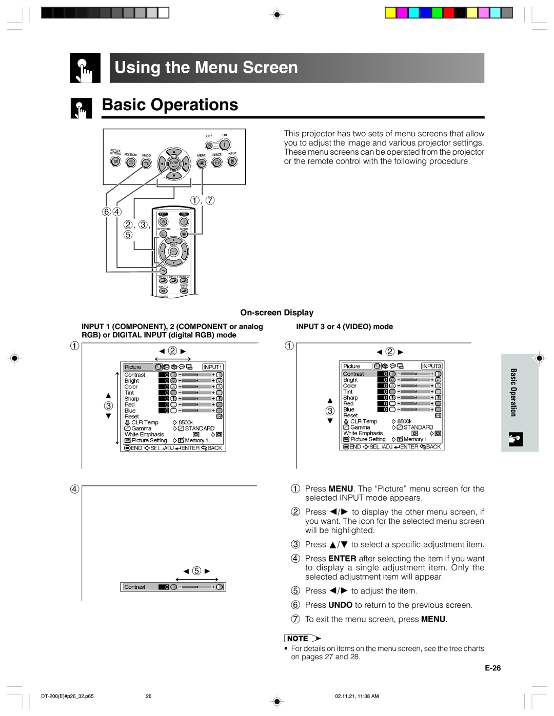 Sharp DT-200 operation manual Using the Menu Screen, Basic Operations 