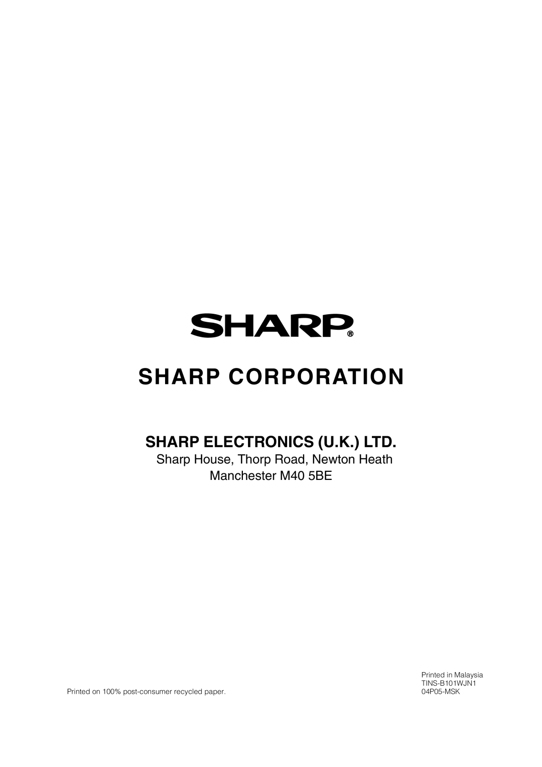 Sharp DV-HR350H, DV-HR300H operation manual Sharp Corporation, Printed on 100% post-consumer recycled paper 