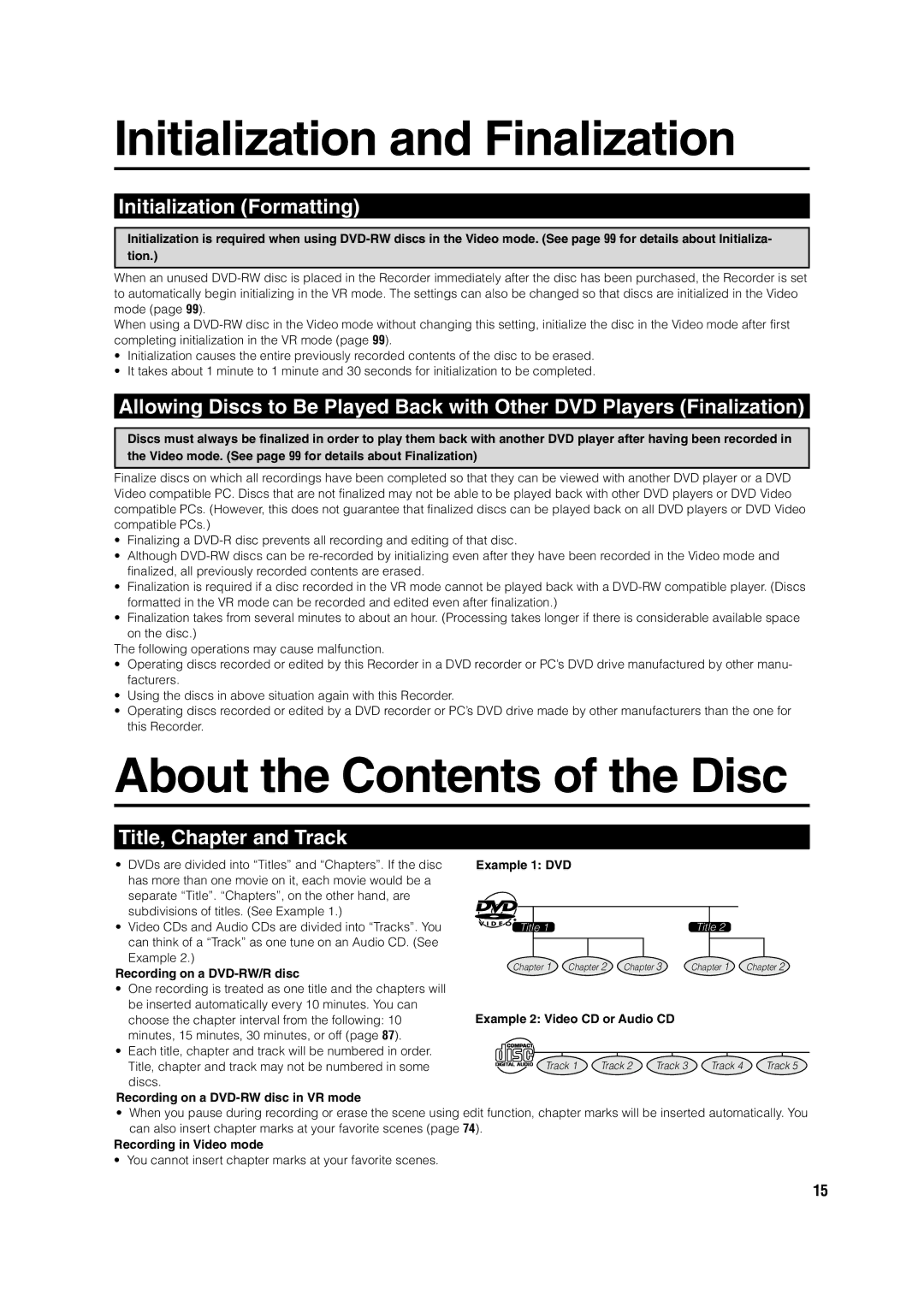 Sharp DV-HR300H, DV-HR350H operation manual Initialization and Finalization, About the Contents of the Disc 