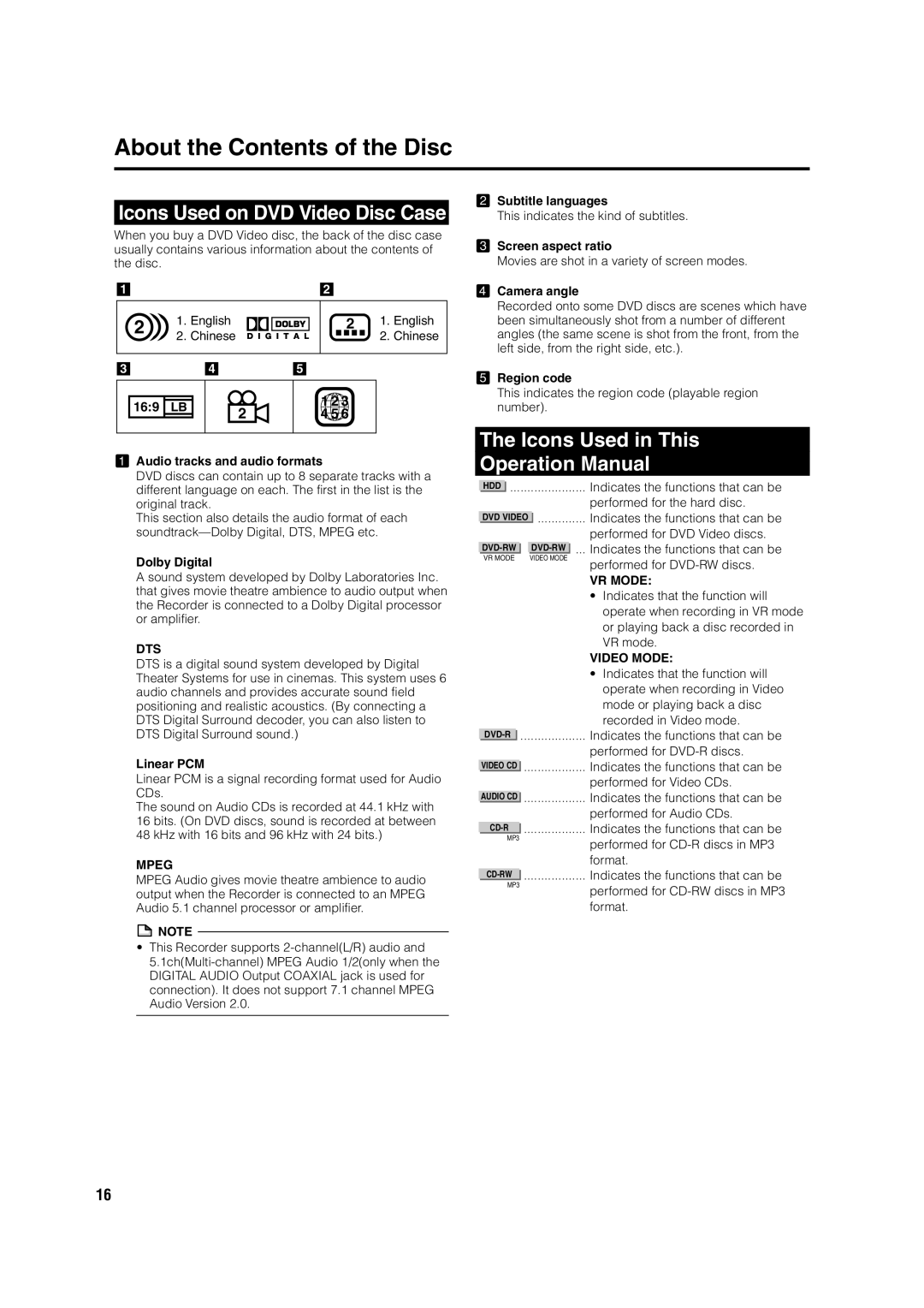 Sharp DV-HR350H, DV-HR300H operation manual About the Contents of the Disc 