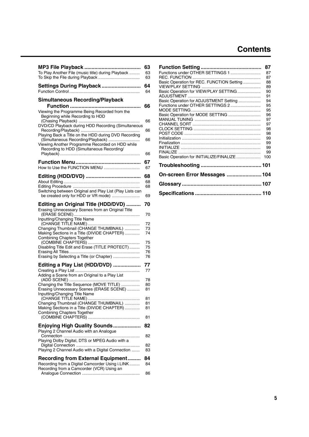 Sharp DV-HR300H, DV-HR350H operation manual Contents 