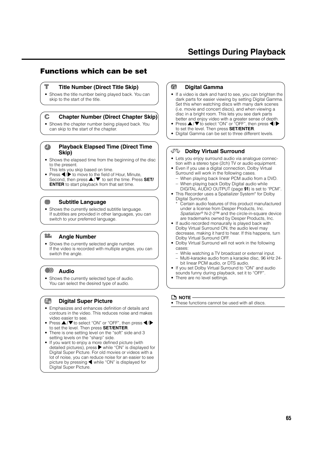 Sharp DV-HR300H, DV-HR350H operation manual Settings During Playback 